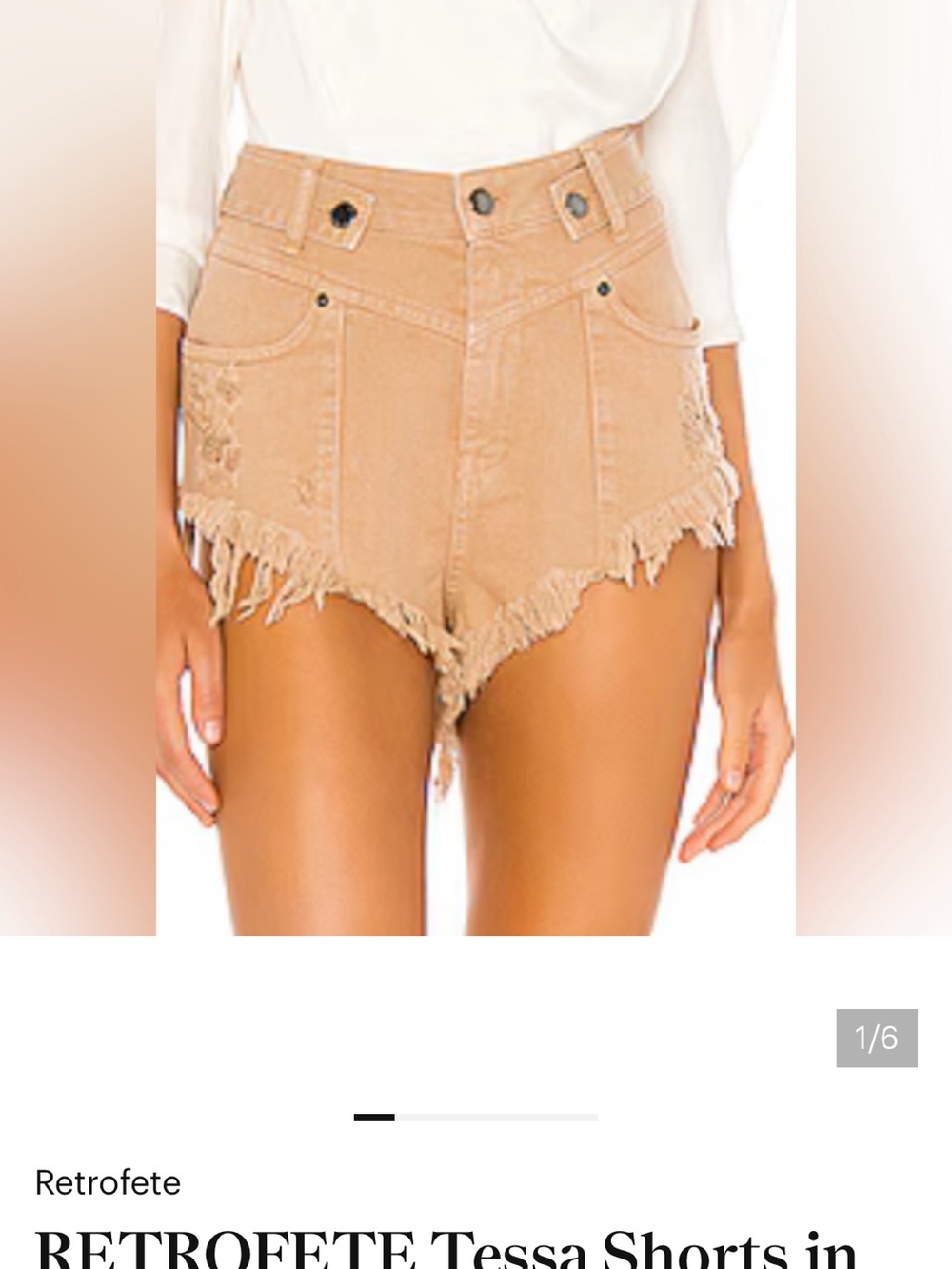 Retrofete High-Waist Frayed Shorts in Tan